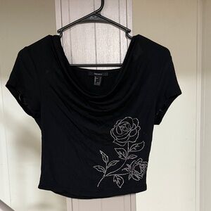 Forever 21 Black Crop Top with Floral Embellishments